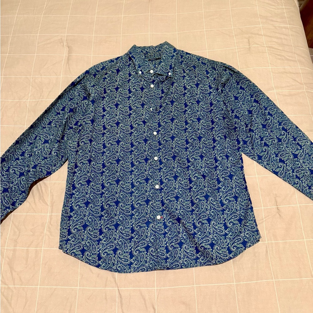 Cremieux L Men's Blue Paisley Long Sleeve Button Down Shirt - EUC